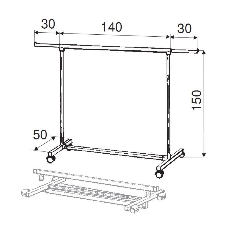 Transporter sklepowy na kółkach 140-200cm, chrom