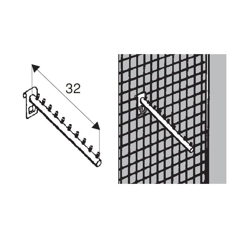 Wieszak pochyły na kratę, 32cm dł. chrom