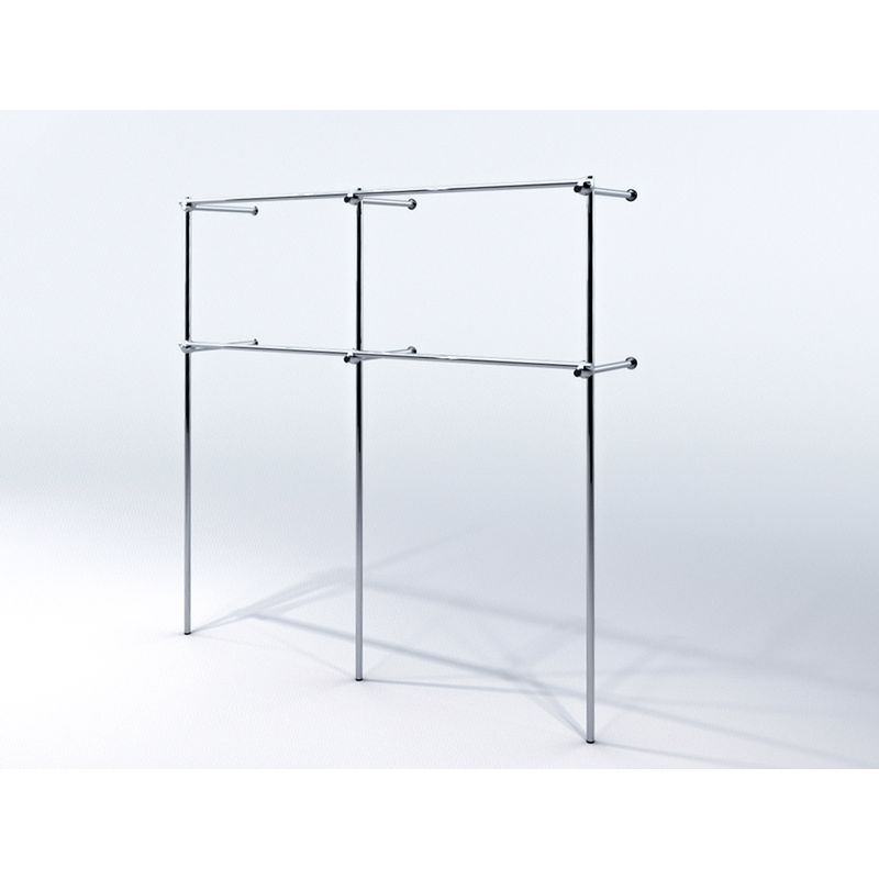 Wieszak odzieżowy do sklepu dwupoziomowy, chrom