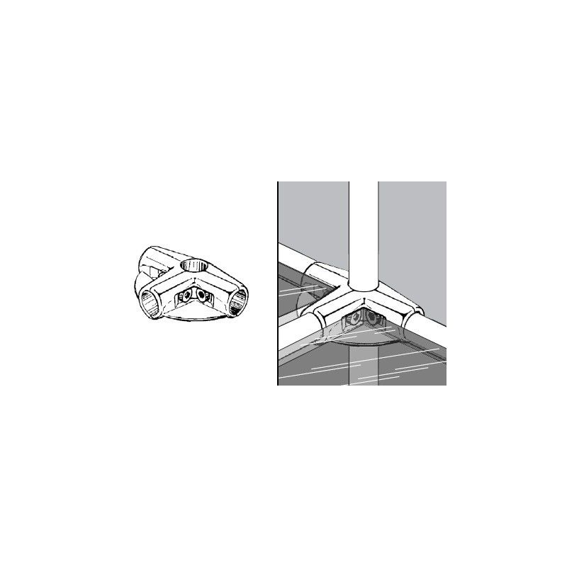 Złącze trzyramienne z dwoma półkami fi 25mm, chrom