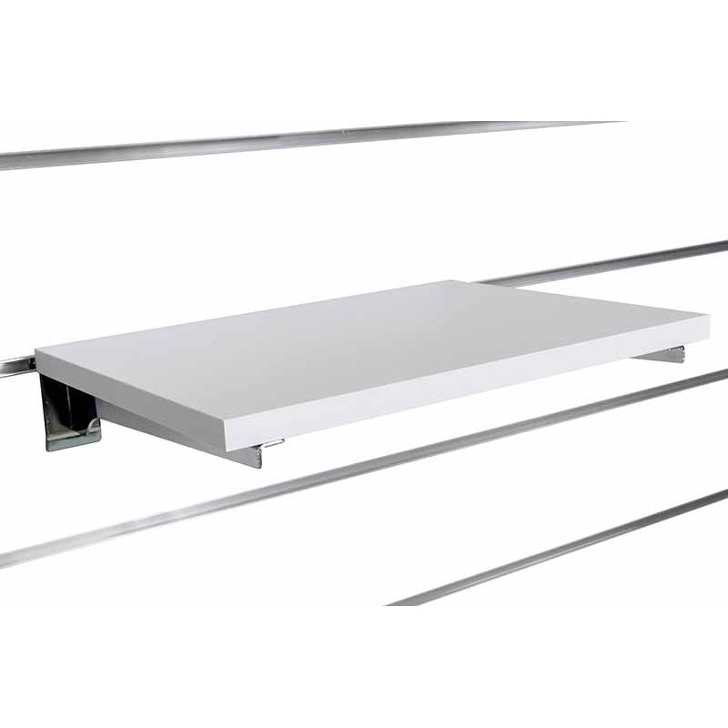 Półka z płyty Slatwall, Popiel, wsporniki chrom