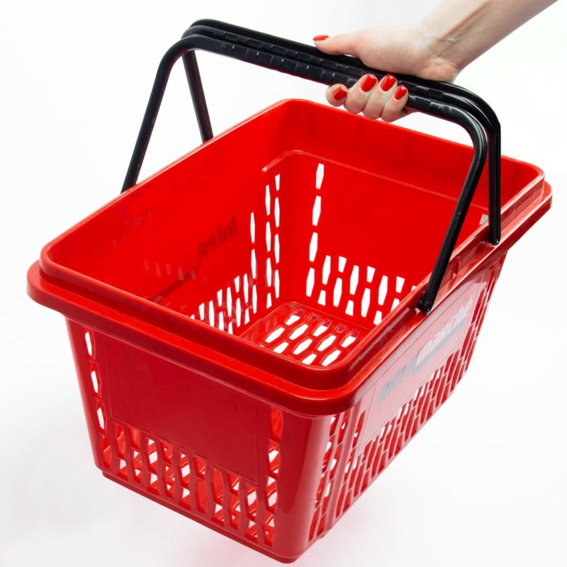Czerwone kosze sklepowe 28L plastikowe