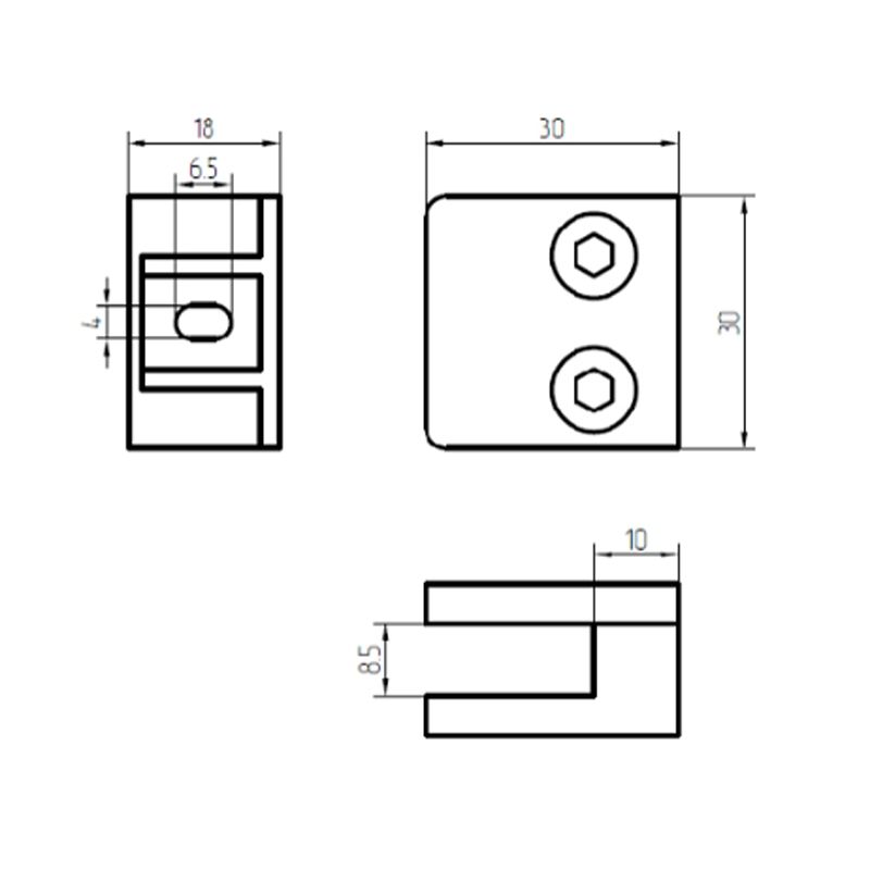 Uchwyt do szkła 30x30mm na ścianę