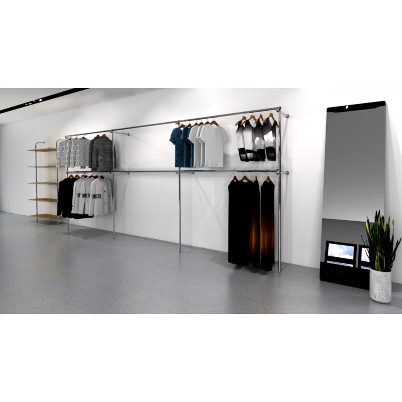 Wieszak odzieżowy stojak sklepowy podwójny chrom