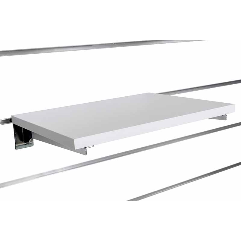 Półka z płyty Slatwall, Popiel, wsporniki chrom