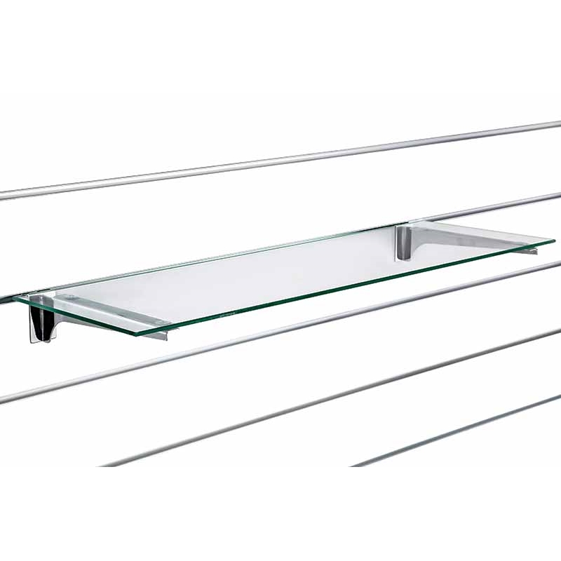 Półka szklana Slatwall, wsporniki chrom