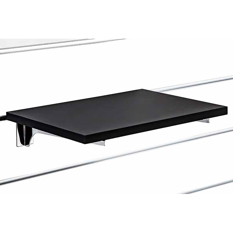 Półka z płyty Slatwall, Czarna, wsporniki chrom