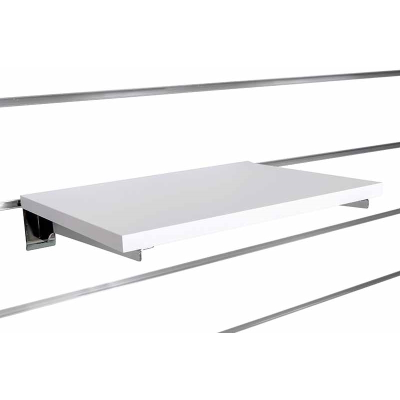 Półka z płyty Slatwall, Biała, wsporniki chrom