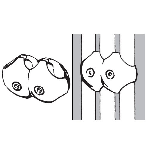 Złącze potrójne, równoległe do rury fi 25mm, chrom