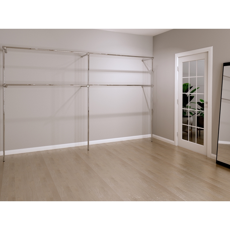 Wieszak odzieżowy do sklepu dwupoziomowy, chrom