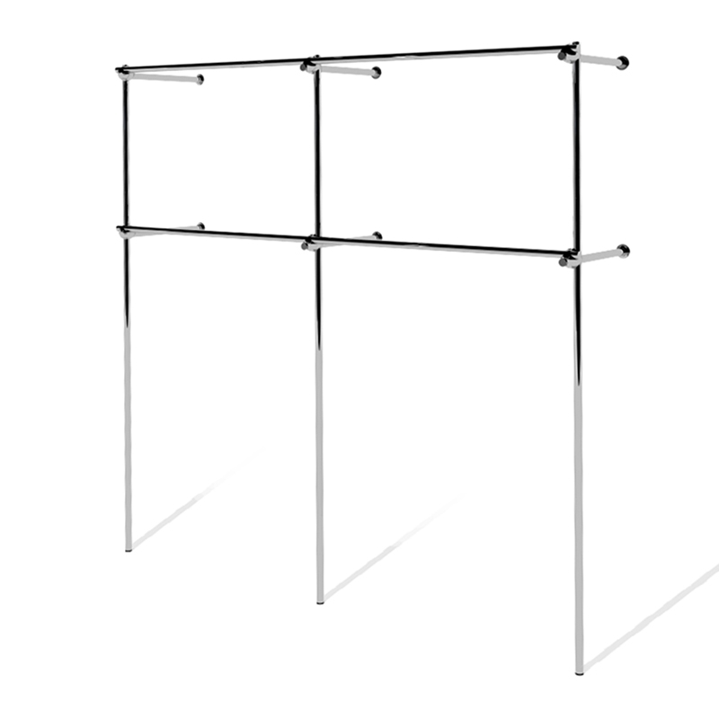 Wieszak odzieżowy do sklepu dwupoziomowy, chrom