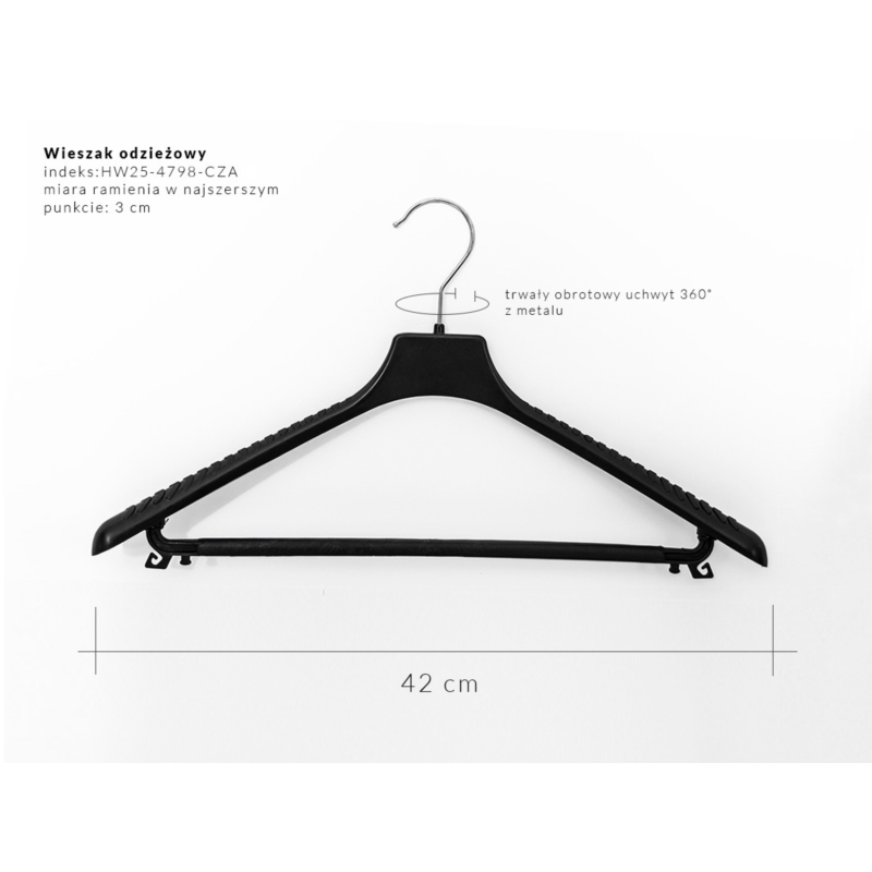 Wieszak odzieżowy poprzeczka, szer. 43cm, czarny