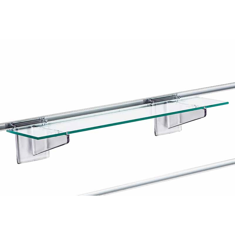 Półka szklana Slatwall, wsporniki pleksi