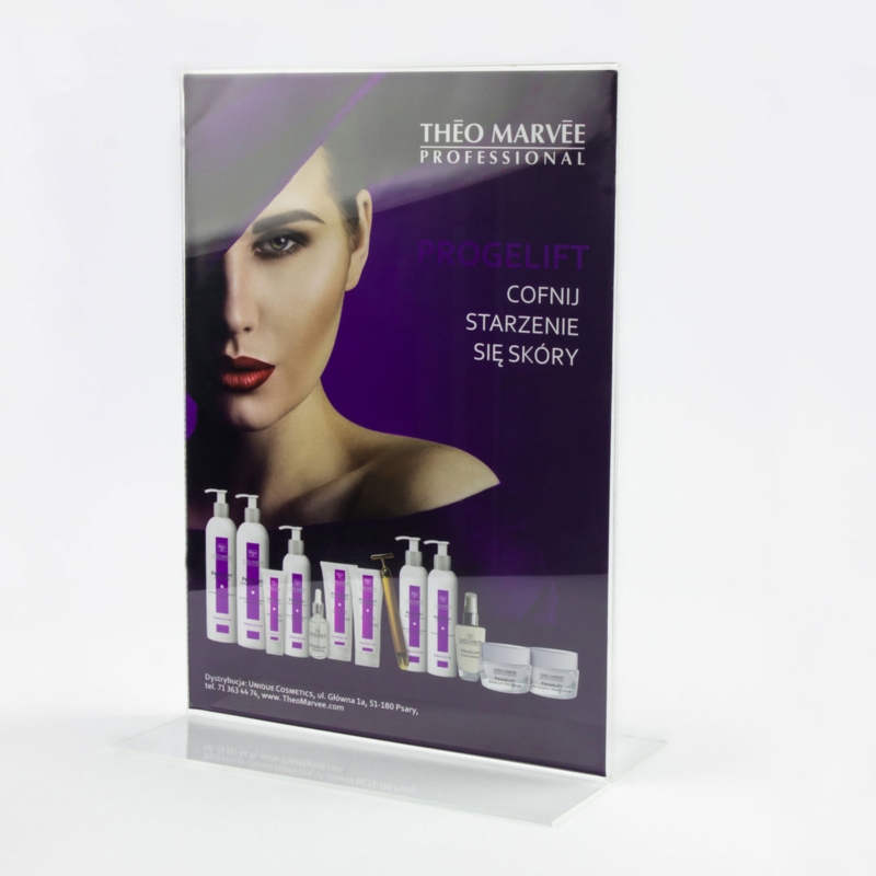 Stojaczek informacyjny T, bezbarwny, różne formaty