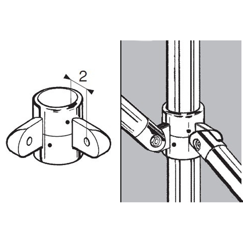 Uchwyt fi 32, dwustronny, kątowy z blokadą, chrom
