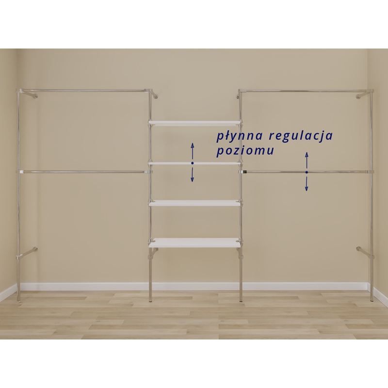 Wieszak sklepowy, do garderoby, z półkami 60cm