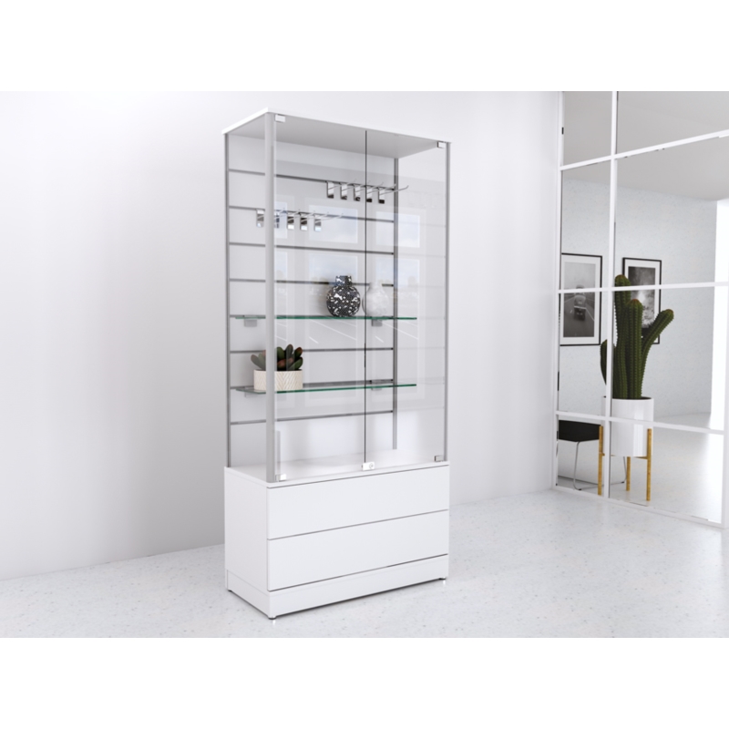 Gablota szklana 90x45x190cm, szuflady, Spacewall