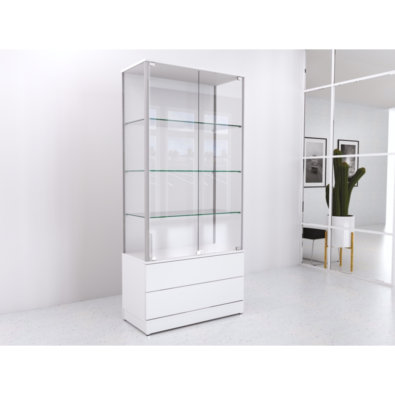 Gablota szklana 90x45x190cm, szuflady, pełna