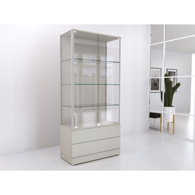 Gablota szklana 90x45x190cm, szuflady, pełna