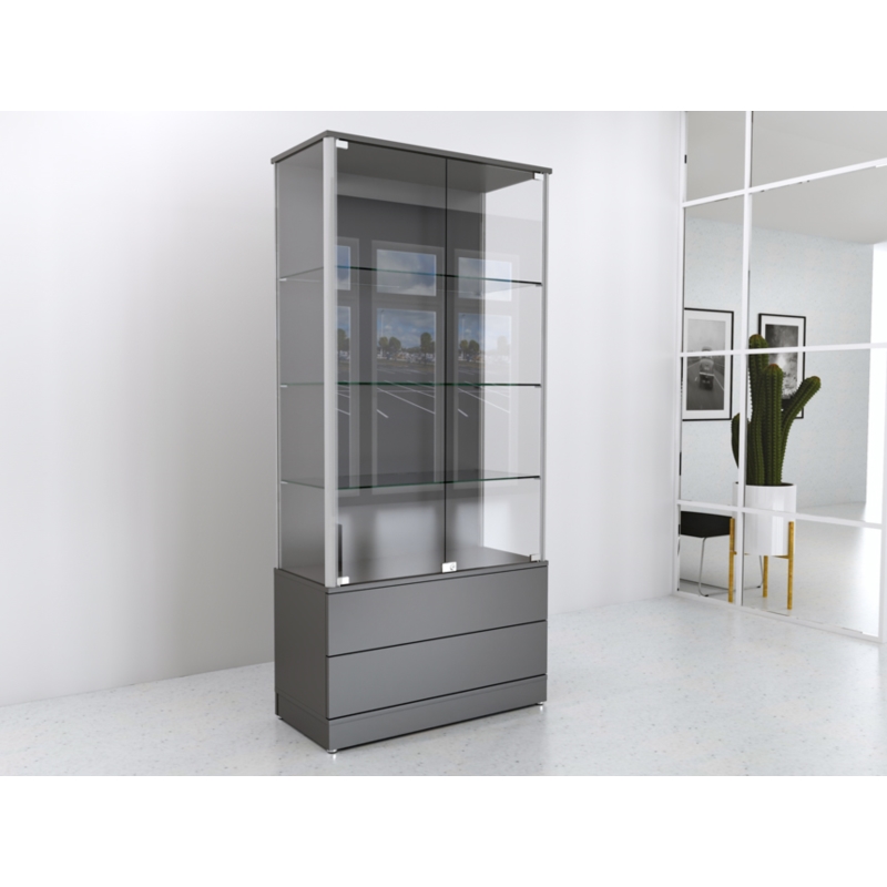 Gablota szklana 90x45x190cm, szuflady, pełna