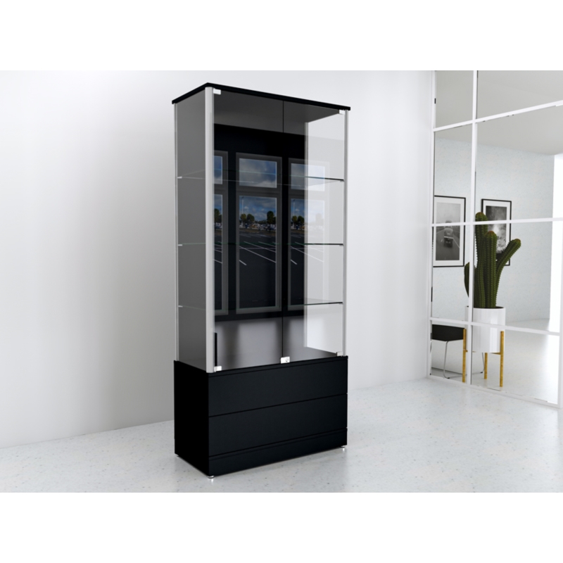 Gablota szklana 90x45x190cm, szuflady, pełna