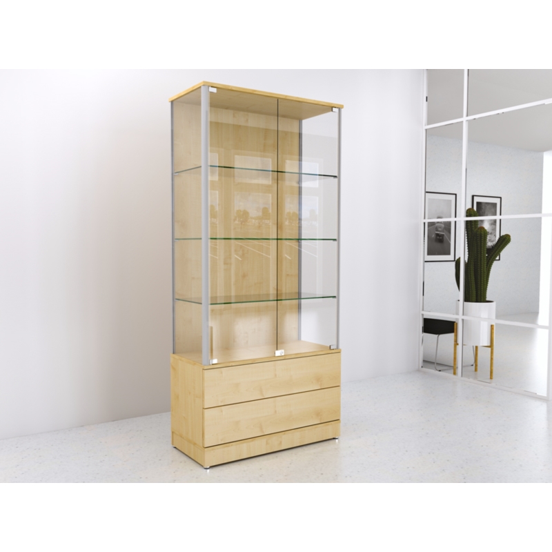 Gablota szklana 90x45x190cm, szuflady, pełna