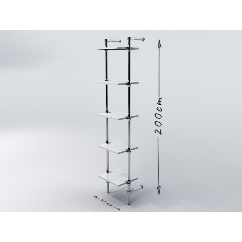 Regał z półkami 40x30 cm, przyścienny, chrom