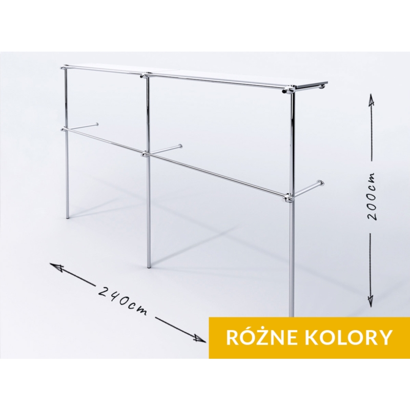 Stojak odzieżowy, sklepowy, z półką, chrom