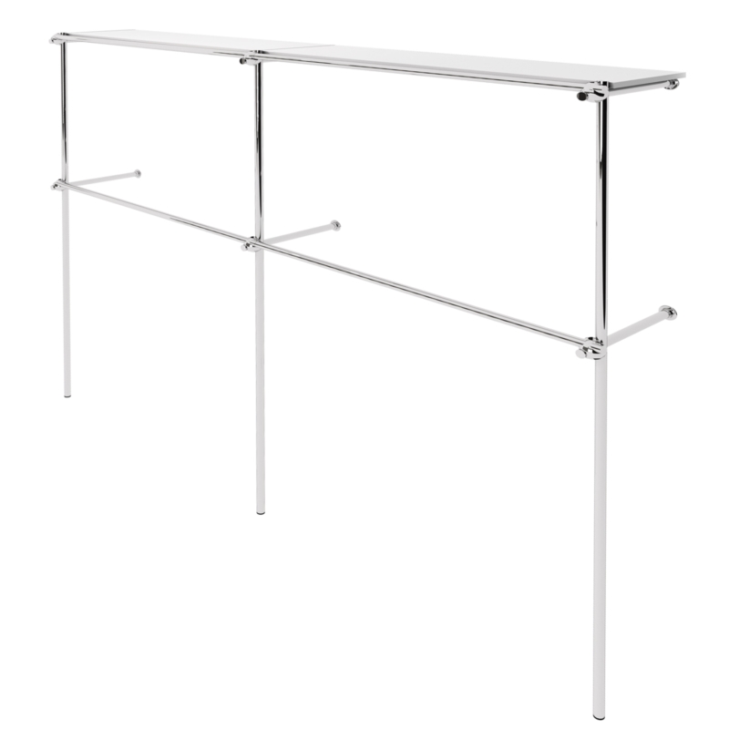 Wieszak odzieżowy stojak do sklepu, z półką, chrom