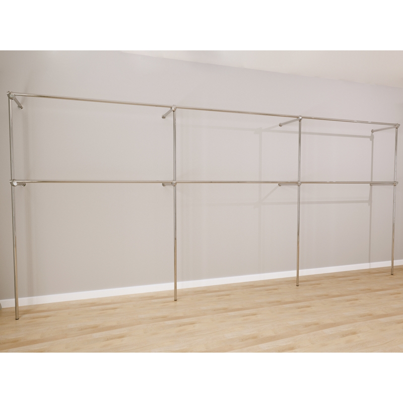 Wieszak odzieżowy stojak sklepowy podwójny chrom