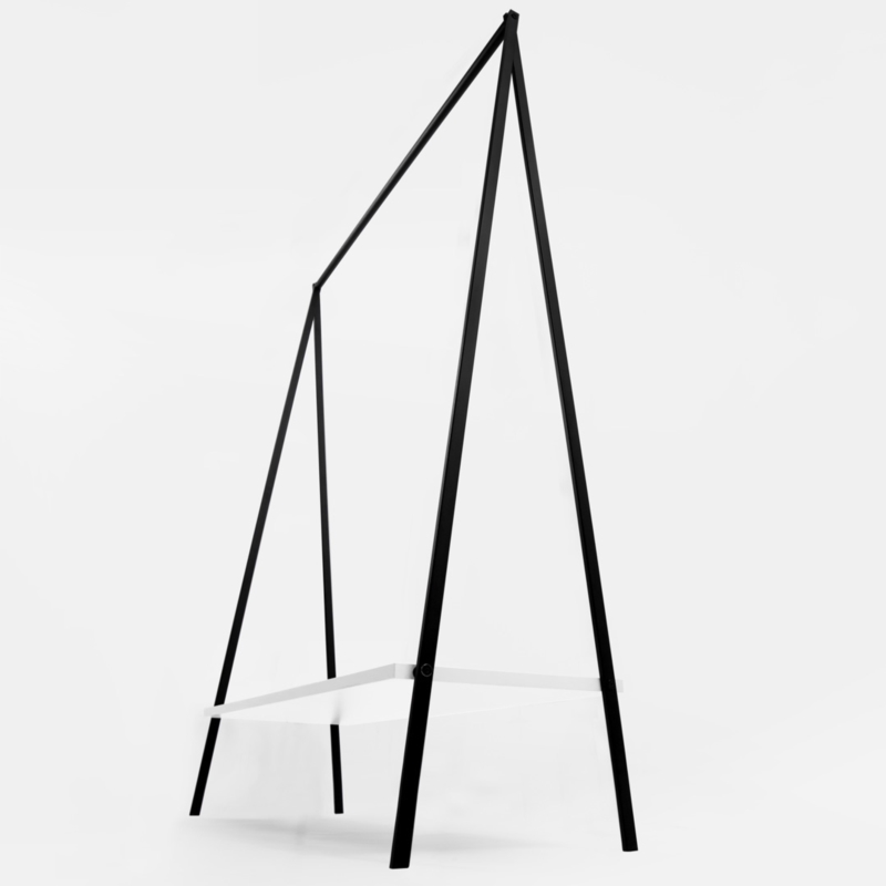 Stender czarny sklepowy na odzież z półką