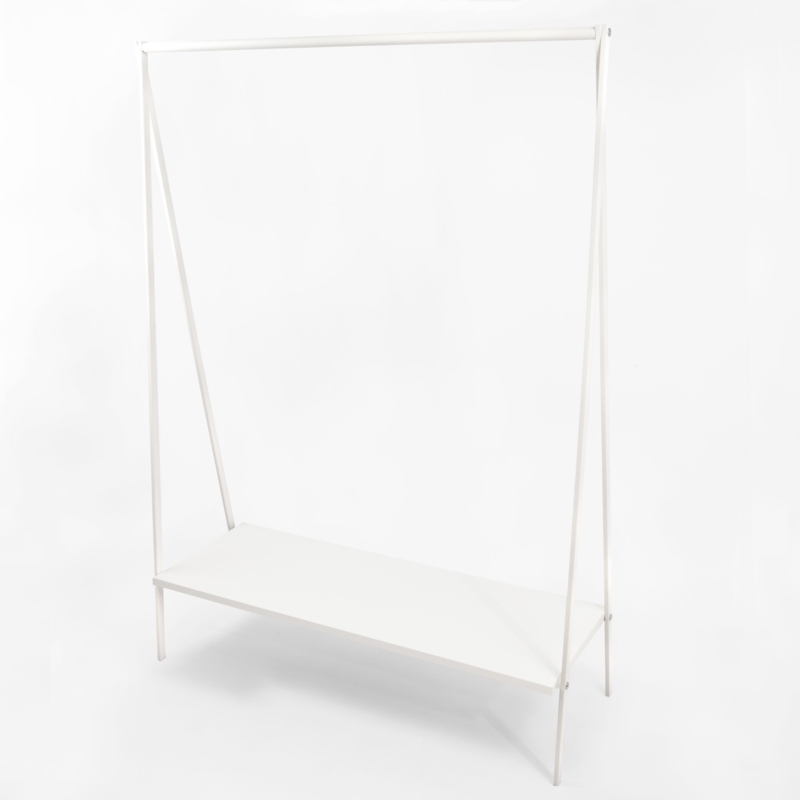 Stender biały sklepowy na odzież z półką