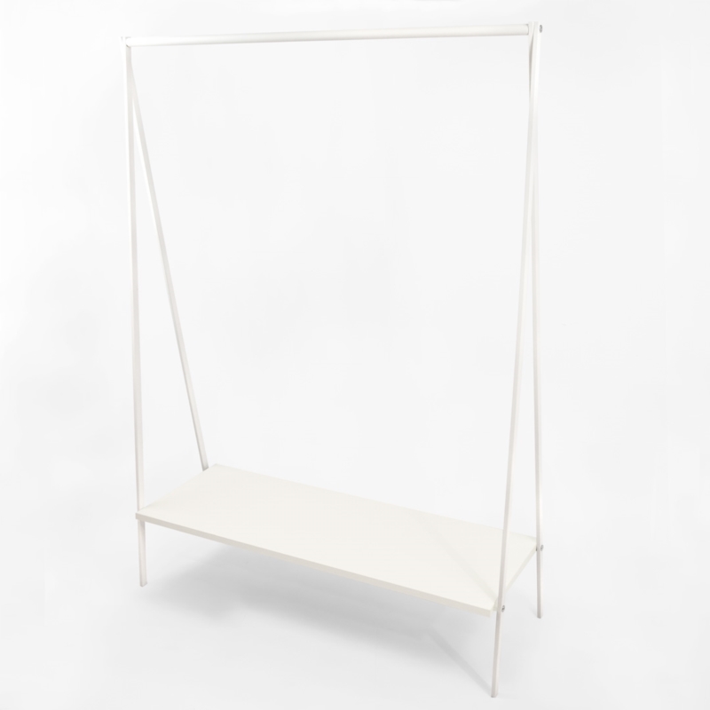 Stender biały sklepowy na odzież z półką