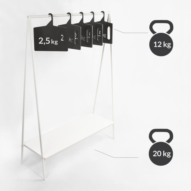 Stender biały sklepowy na odzież z półką