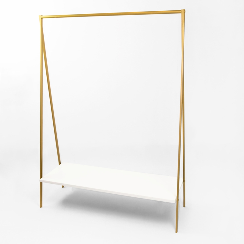 Stender złoty sklepowy na odzież z półką