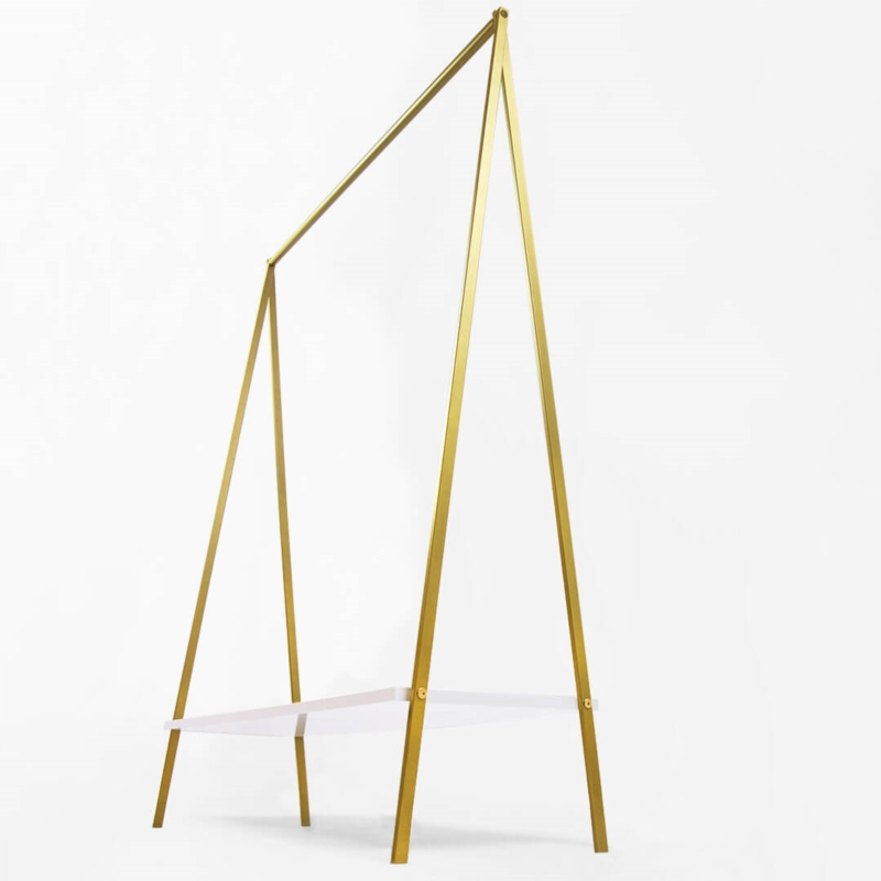 Stender złoty sklepowy na odzież z półką