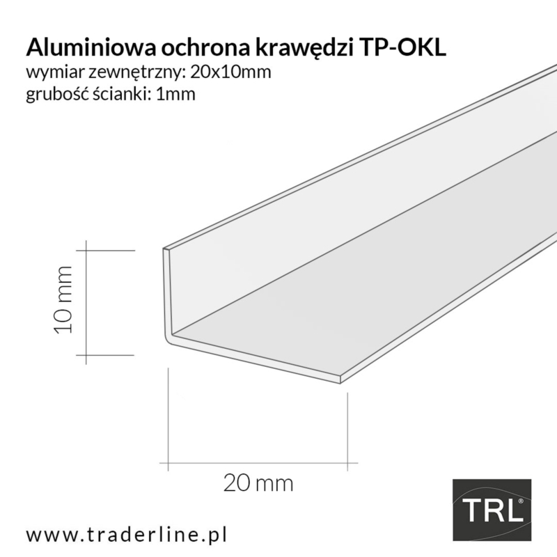 Aluminiowa ochrona krawędzi L 10x20mm Spacewall