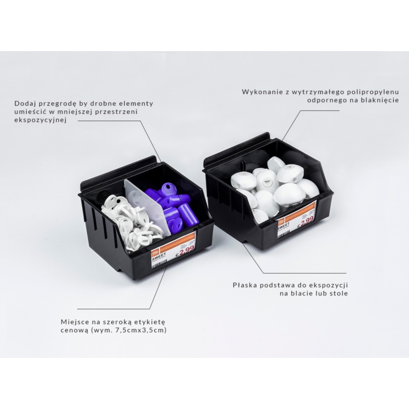 Pojemnik TOP niski Slatwall 14x12x8cm czarny