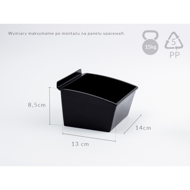 Pojemnik SLIM Slatwall 14x14x10cm czarny
